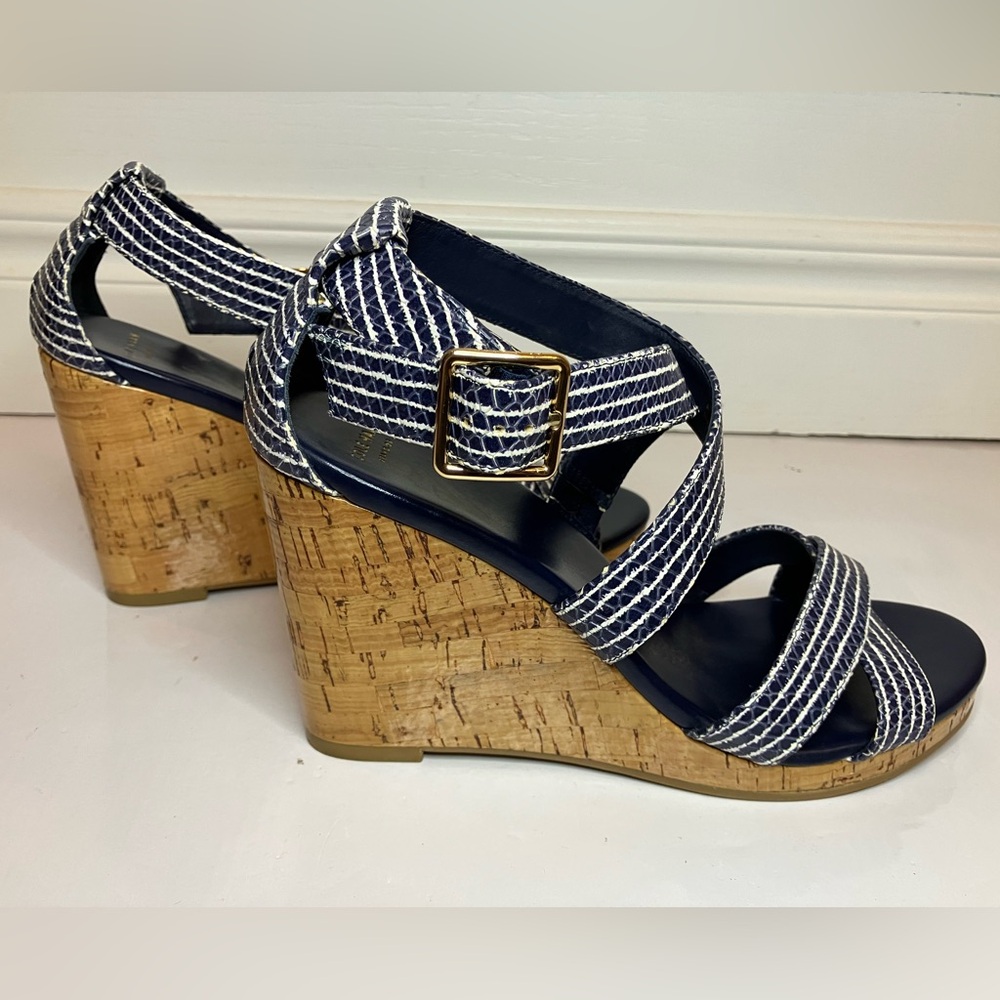 Cole Haan Grand OS Women’s 8.5 Blue White Jillian Cork Wedge Sandal Platform - Picture 3 of 10